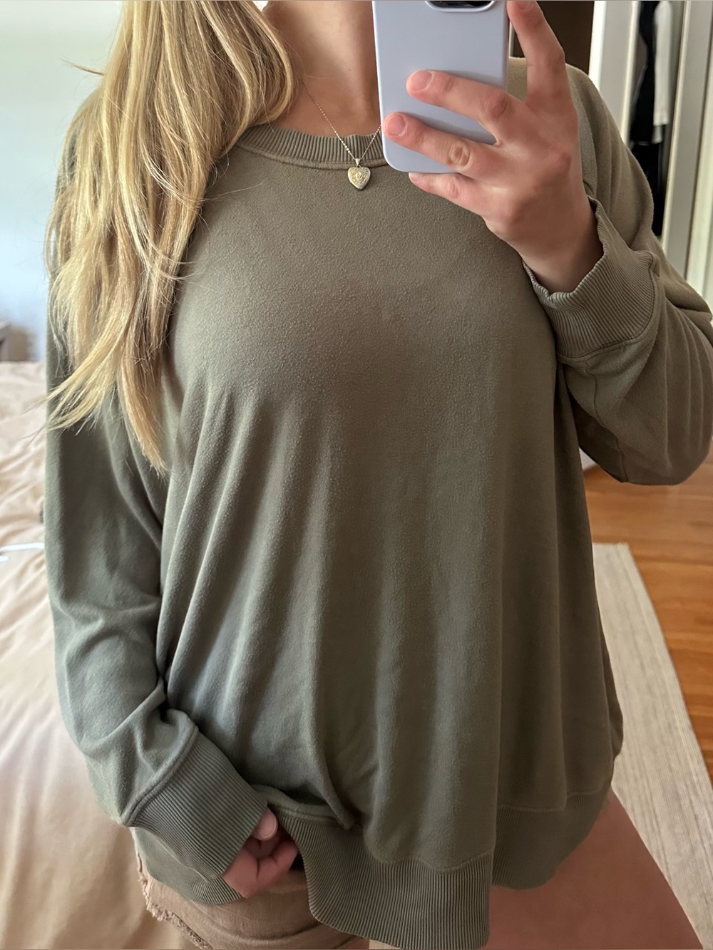 aerie Olive Long Sleeve Crewneck Top